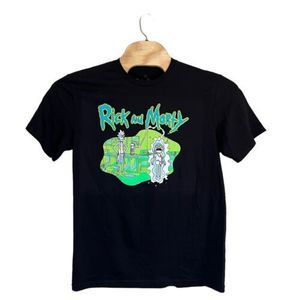 Rick and Morty T-Shirt Large Black Green Yellow Lab Shock Adult Swim Graphic Tee